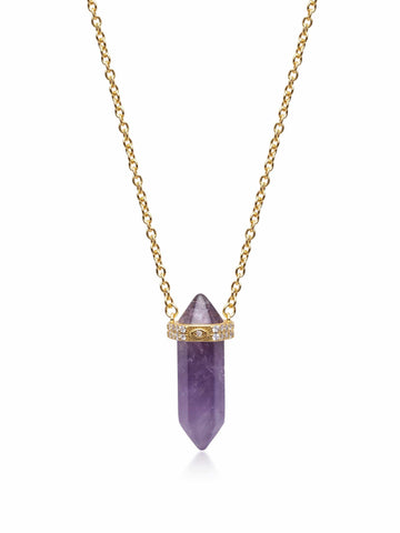 Nialaya Women's Necklace Amethyst Crystal Necklace with Engraved Evil Eye Detail 18 Inches / 45.72 cm WNECK_113